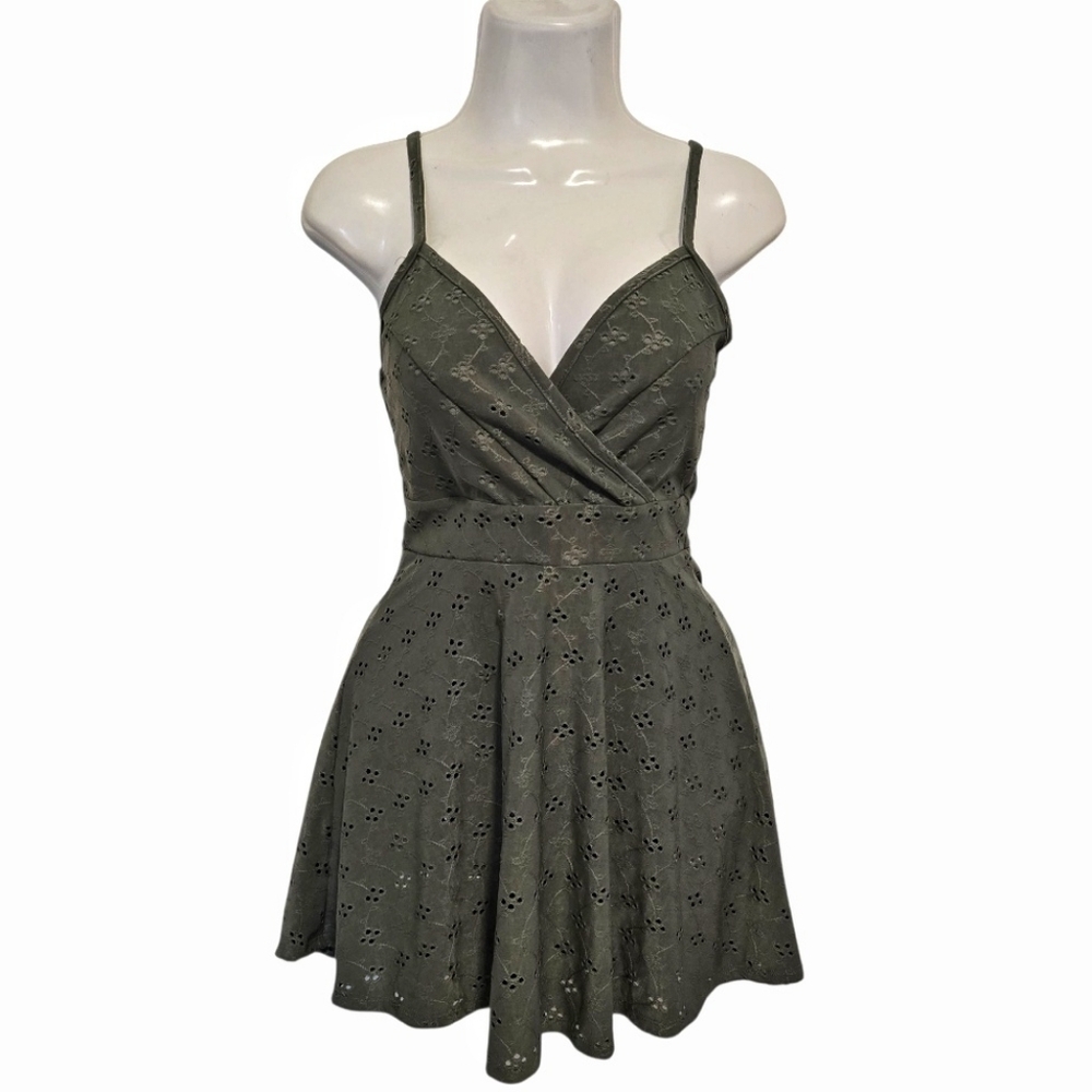 Heart & Heels - Olive Green Eyelet Mini Dress